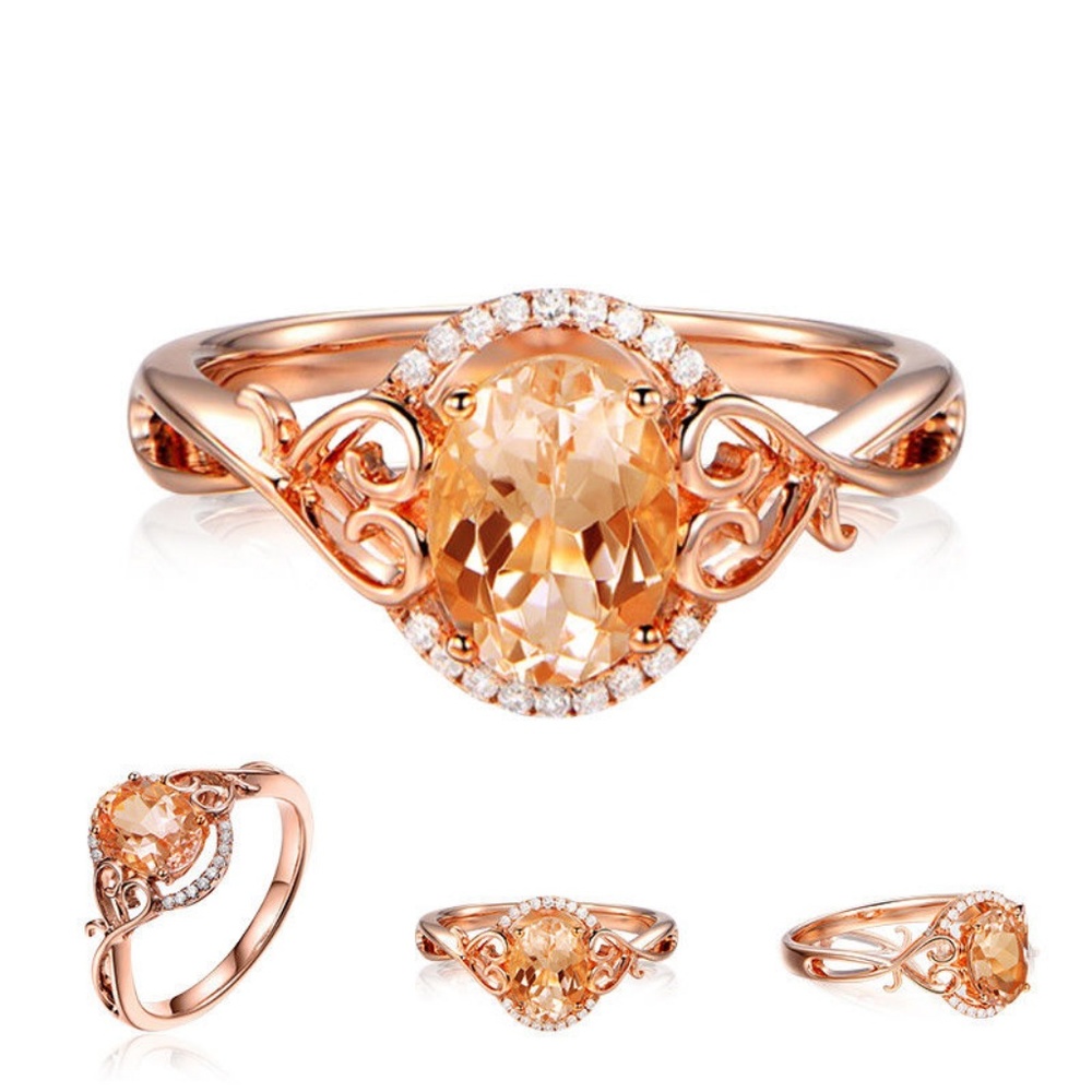 Rose Gold Filled Jewelry Oval Cut Crystal Ring New - Picture 2 of 5